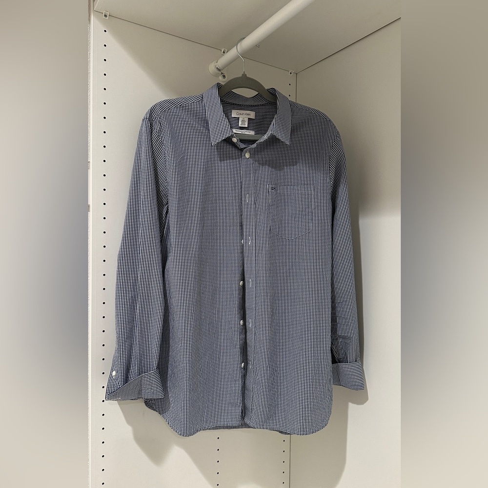 Men's Slim-Fit Cotton Blue Check Dress Shirt